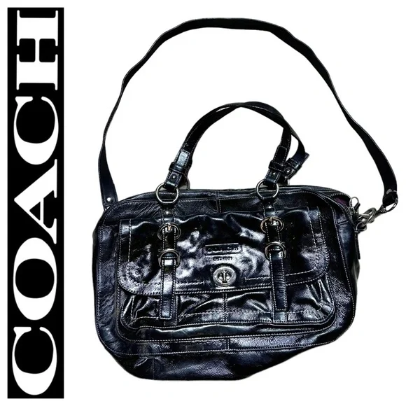 Black shiny coach purse hotsell